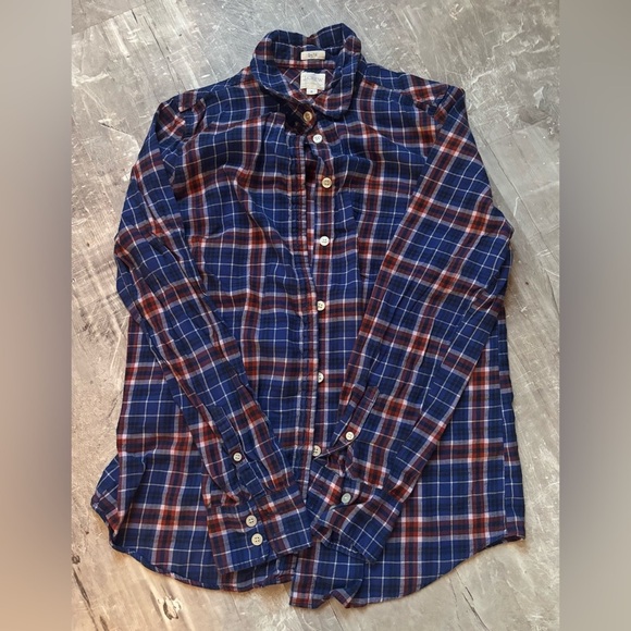 J. Crew Tops - J. Crew Navy and Rust Boy Fit Plaid Button Down Shirt